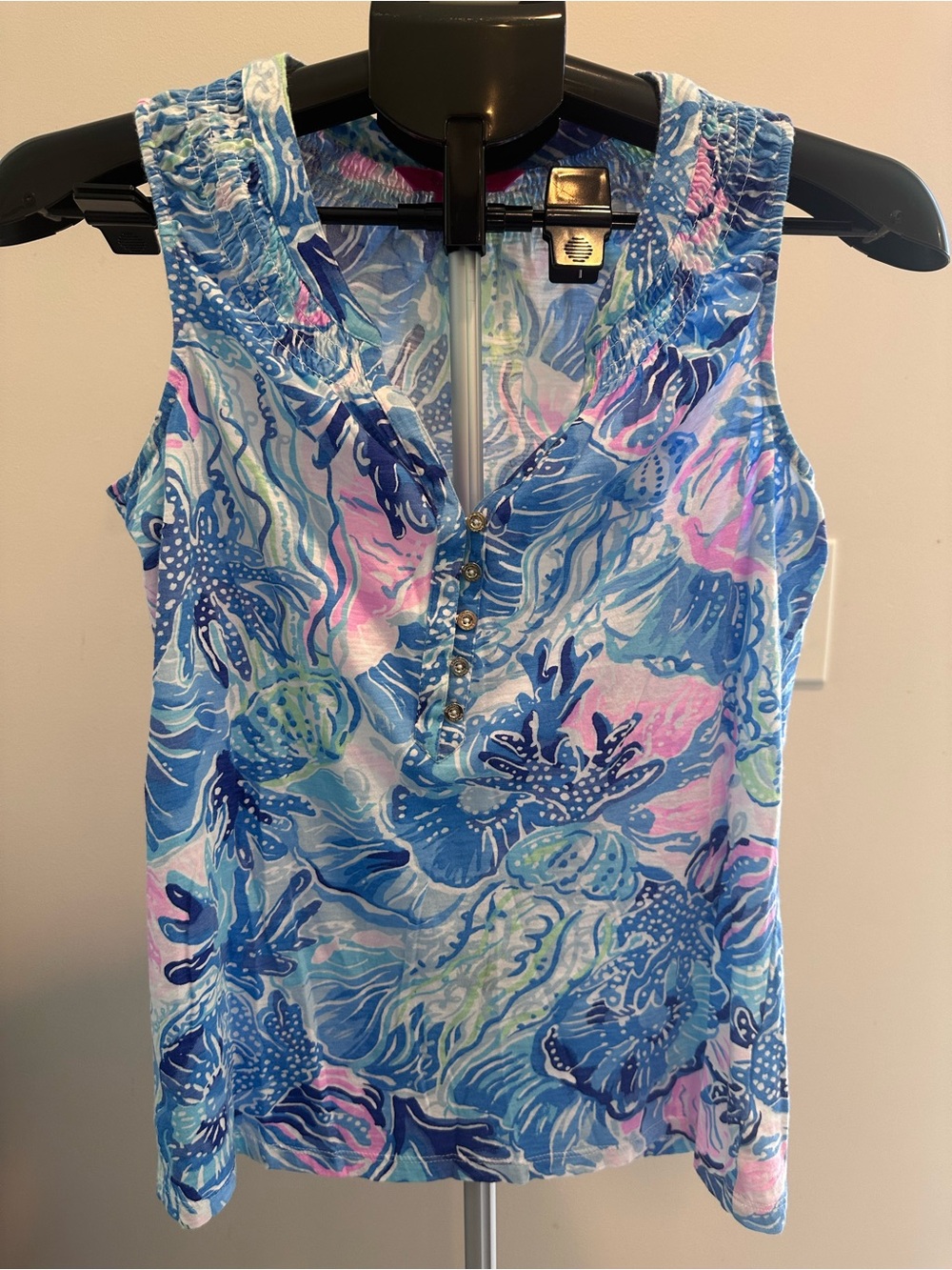 Lilly Pulitzer Blue & Pink Floral Sleeveless V-Neck Tank